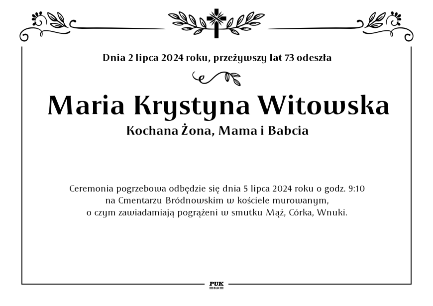 Maria Krystyna Witowska - nekrolog